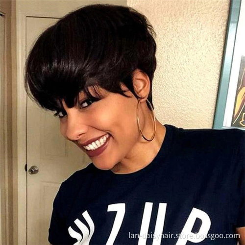 Fast Shipping Short cute Pixie Cut Wigs Straight Natural Color  For Black Women Remy Human Hair Wig